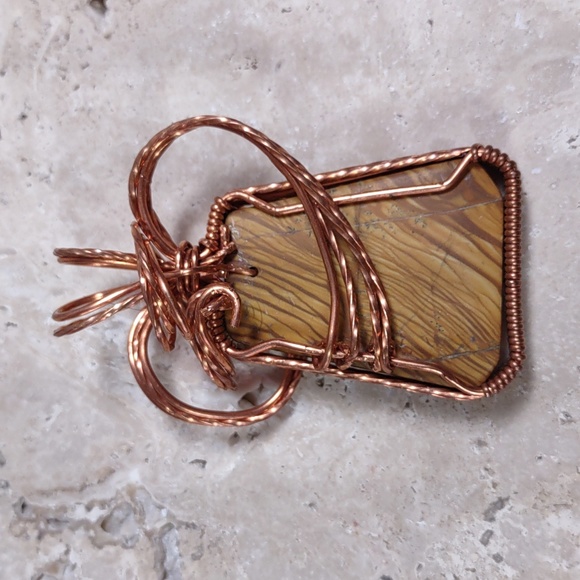 Copper Wire Wrapped Stone Pendant - Picture 2 of 4